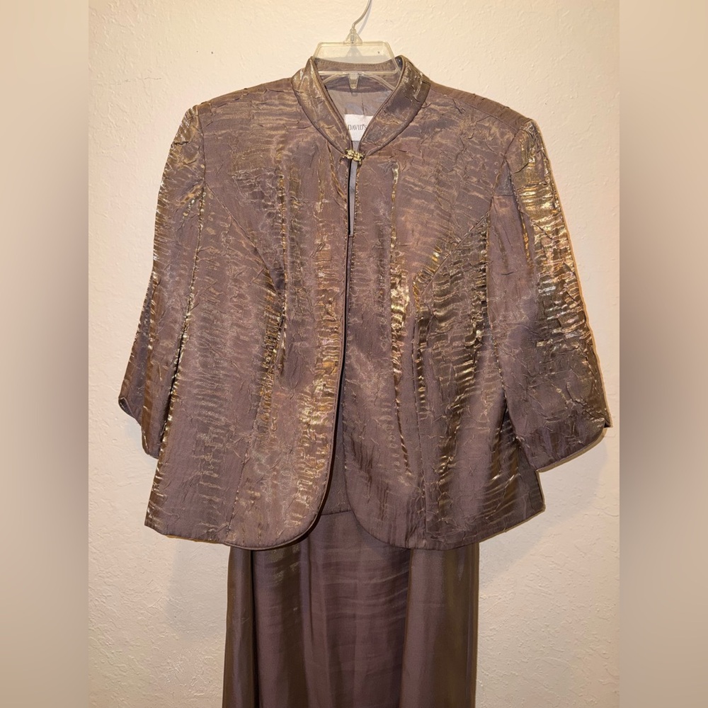 David's Bridal Dress and Jacket Mother of the Bride Groom Dress Bown Bronze - Picture 5 of 14